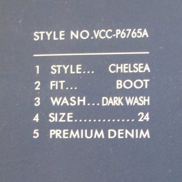 Vigoss Chelsea, Boot cut/ Dark Wash Jeans Size 24 - Picture 3 of 11